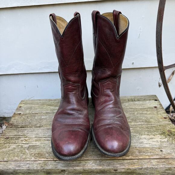 Vintage Dan Post Ruddy Brown Roper Pull On Cowboy Western Leather Boots 11D - Picture 2 of 7